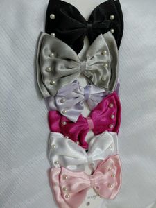 Satin bow clip with pearls