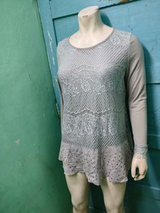 Embellished Laced Grey Dress