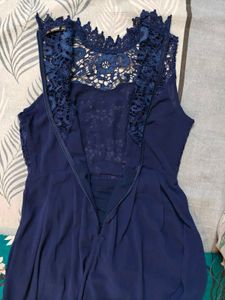 Navy Crochet Top Chiffon Long Maxi Dress