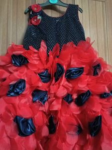 Red And Dark Blue Combination Frill Frock