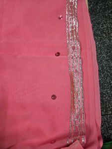 Baby Pink Saree With Stiched Blouse