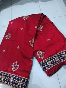 Meroon Full Worked Saree With Unstitched Blouse