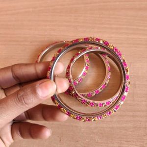 Pink Beaded Bangle Set
