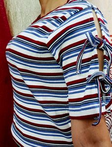Striped Tie Sleeve Top