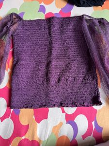 [34B] Purple Sheer Sleeve Top