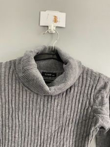 Gray Ribbed Turtleneck Dress