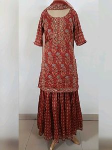 Varanga Rust Red Sequined Kurta Sharara Set