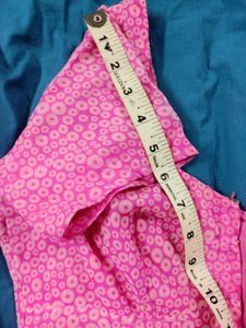 Pink Printed Blouse With Lining And Short Sleeves