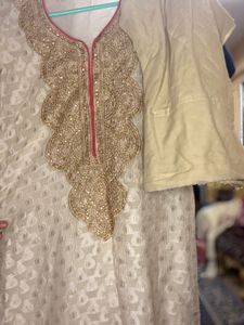 Golden Embroidered Cotton Kurta Set