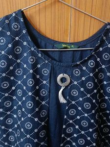 Navy Floral Kurta Jacket Attached - XL
