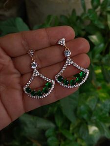 Emerald &amp; CZ Fan Earrings