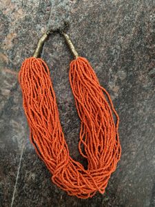 Orange And Grey Long Necklace