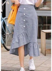 Gingham Ruffle Hem Midi Skirt