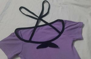 Purple &amp; Black Bow Top
