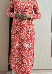Red & White Floral Kurta