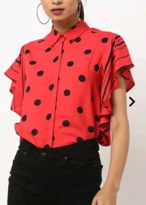 Red Polka Dot Top With Side Frill