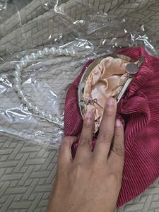 Pink Potli Clutch With Pearl Handle Big Size