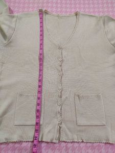Beige Knit Cardigan with Pockets
