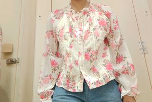 Floral Print Sheer Blouse