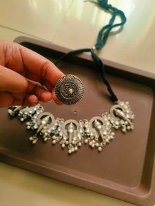 Oxidised Necklace with finger ring