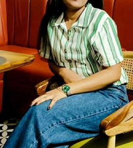 white and green crop shirt