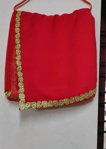 Rani Pink Georgette Saree With Beautiful Lace Work