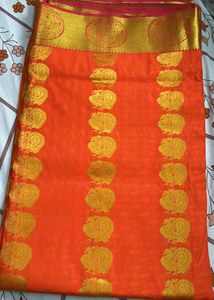 Orange &amp; Gold Woven Saree