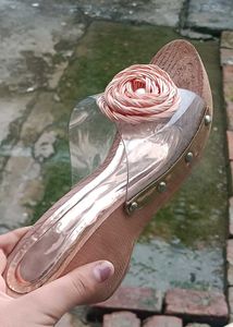 Rose Detail Clear Strap Wedge Sandals
