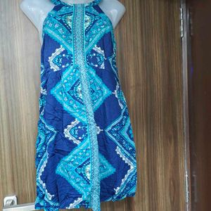 Blue Patterned Sleeveless Dress