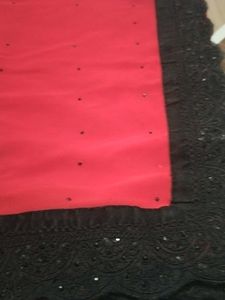 Red & Black Embellished Saree