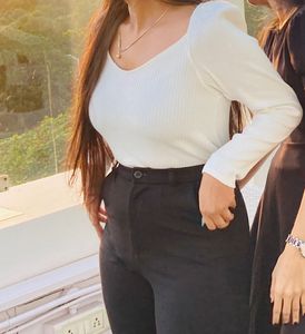 H&amp;M White Ribbed Top