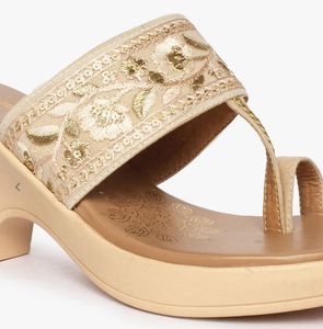 Gold Embroidered Wedge Sandals