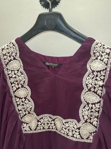 Elegant Purple Embroidered Anarkali kurta with pan