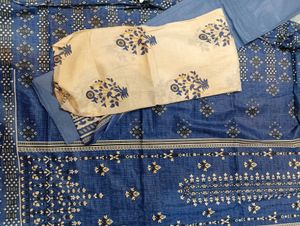 Blue Printed Salwar Kameez Fabric