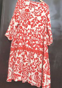 Red &amp; Cream Floral Print Dress for 48 Bust