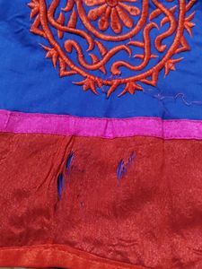 Blue &amp; Red Embroidered Kurti