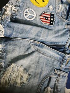 Distressed Denim Patch Shorts