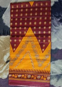 Elegant Yellow &amp; Maroon Printed Saree