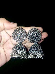 Oxidized Silver Jhumka Earrings
