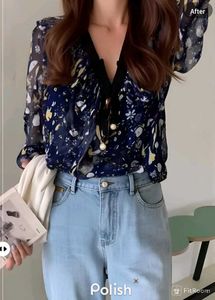 New With Tag Korean Baggy Floral Moti Bow Top