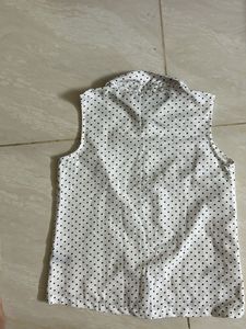 White Polka Dotted Button Down Top