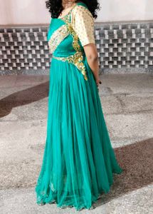 Elegant Teal and Gold Dress