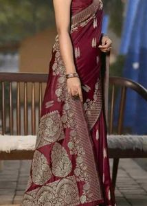 New Maroon Banarasi Saree&amp; Blouse Pc