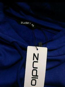 Blue Cropped Zip-Up Hoodie