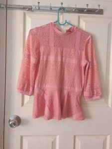 Pink Lace Peplum Top