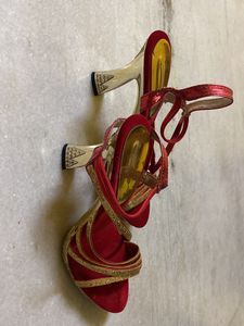 Red N Golden Ethnic Heels