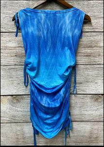 Blue Tie Dye Ruched Mini Dress.