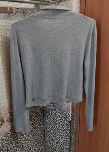 Polo Collar Loose Crop Sweatshirt