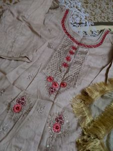 Beige Embroidered Farsi Salwar Kameez