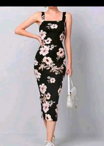 Floral Bodycon Midi Dress 🖤♥️